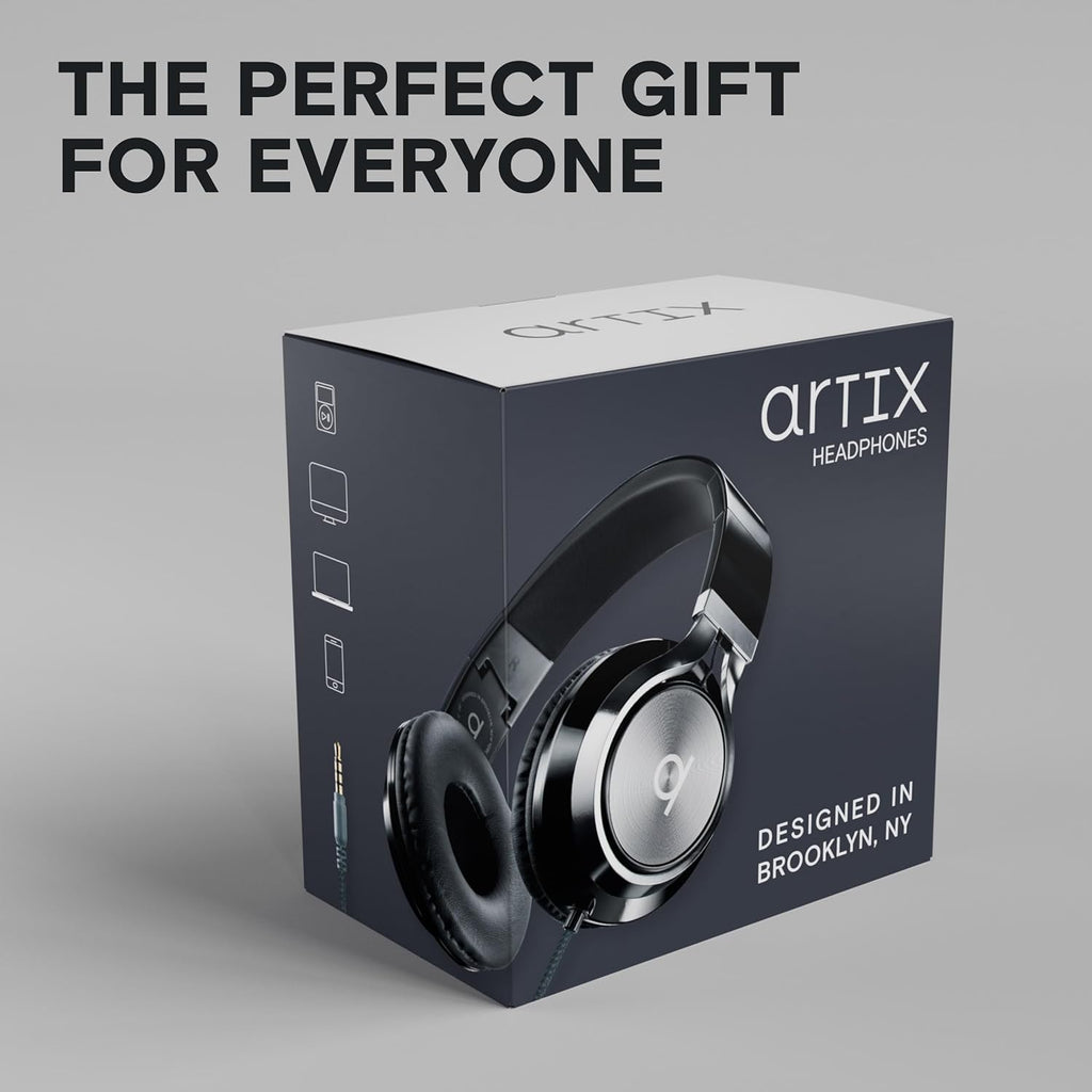 CL750 Wired Headphones with Mic & Volume Control — Noise Isolating On-Ear Headphones for Computer and Laptop Wired, Plug in Corded Headphone over Ear with Wire (Foldable, Aux Jack 3.5Mm)
