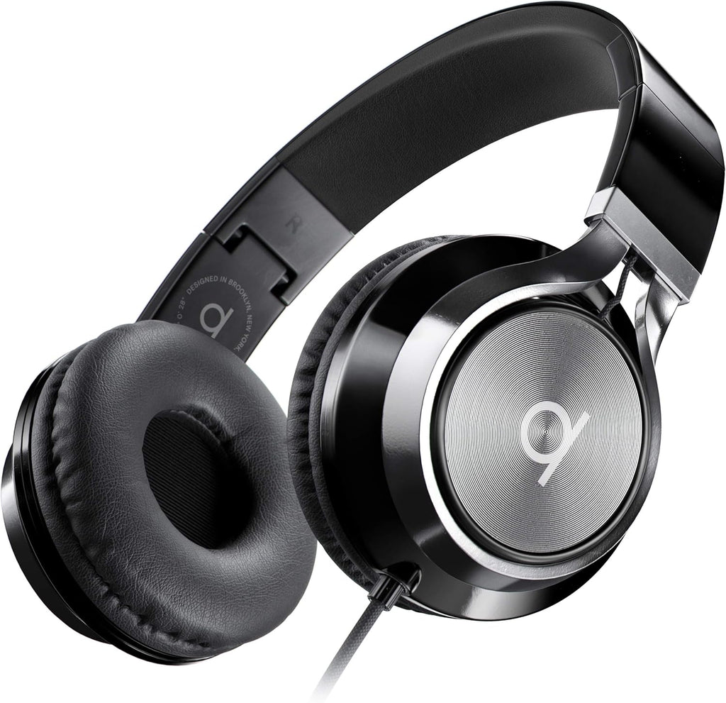 CL750 Wired Headphones with Mic & Volume Control — Noise Isolating On-Ear Headphones for Computer and Laptop Wired, Plug in Corded Headphone over Ear with Wire (Foldable, Aux Jack 3.5Mm)