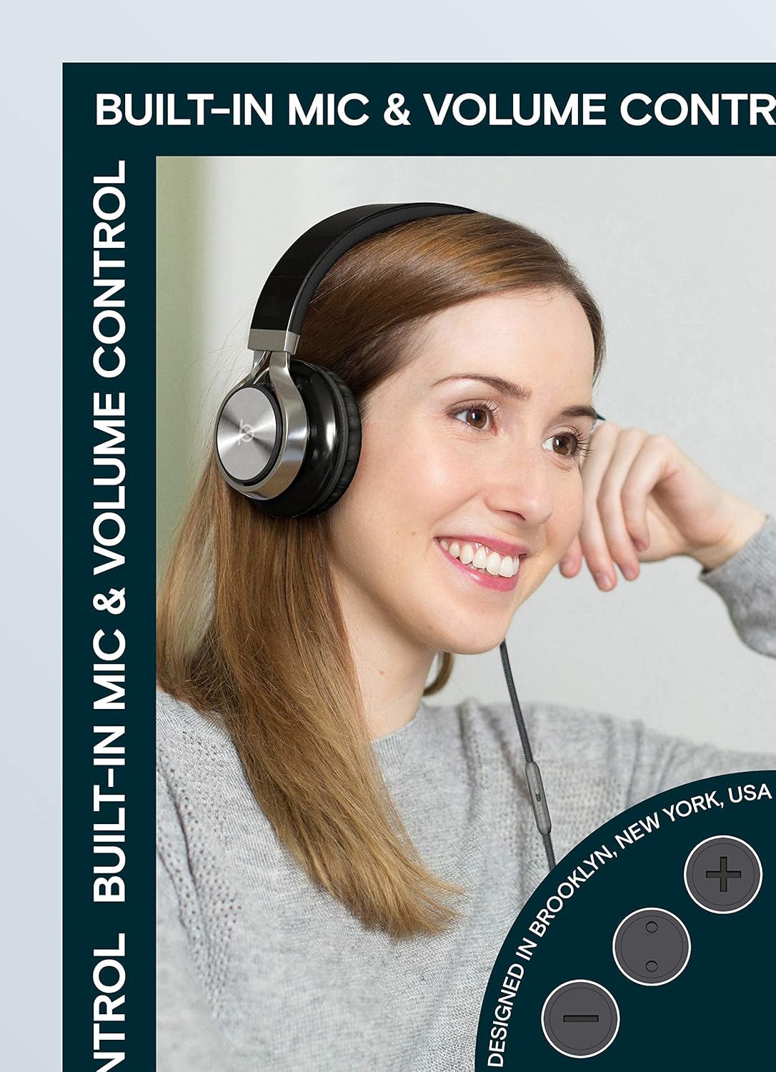 CL750 Wired Headphones with Mic & Volume Control — Noise Isolating On-Ear Headphones for Computer and Laptop Wired, Plug in Corded Headphone over Ear with Wire (Foldable, Aux Jack 3.5Mm)