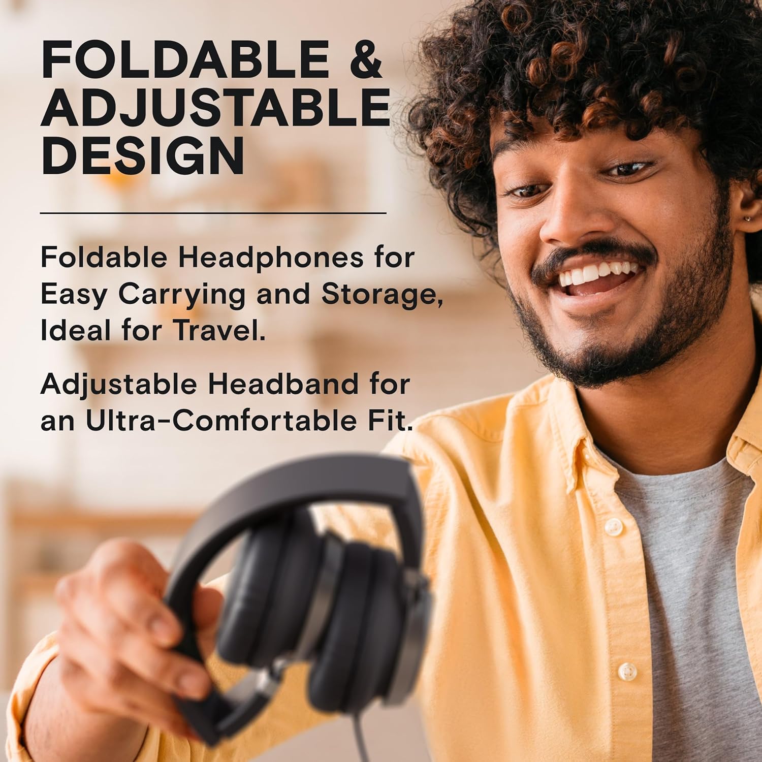 CL750 Wired Headphones with Mic & Volume Control — Noise Isolating On-Ear Headphones for Computer and Laptop Wired, Plug in Corded Headphone over Ear with Wire (Foldable, Aux Jack 3.5Mm)