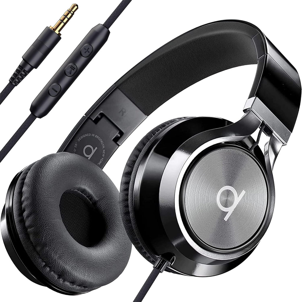 CL750 Wired Headphones with Mic & Volume Control — Noise Isolating On-Ear Headphones for Computer and Laptop Wired, Plug in Corded Headphone over Ear with Wire (Foldable, Aux Jack 3.5Mm)