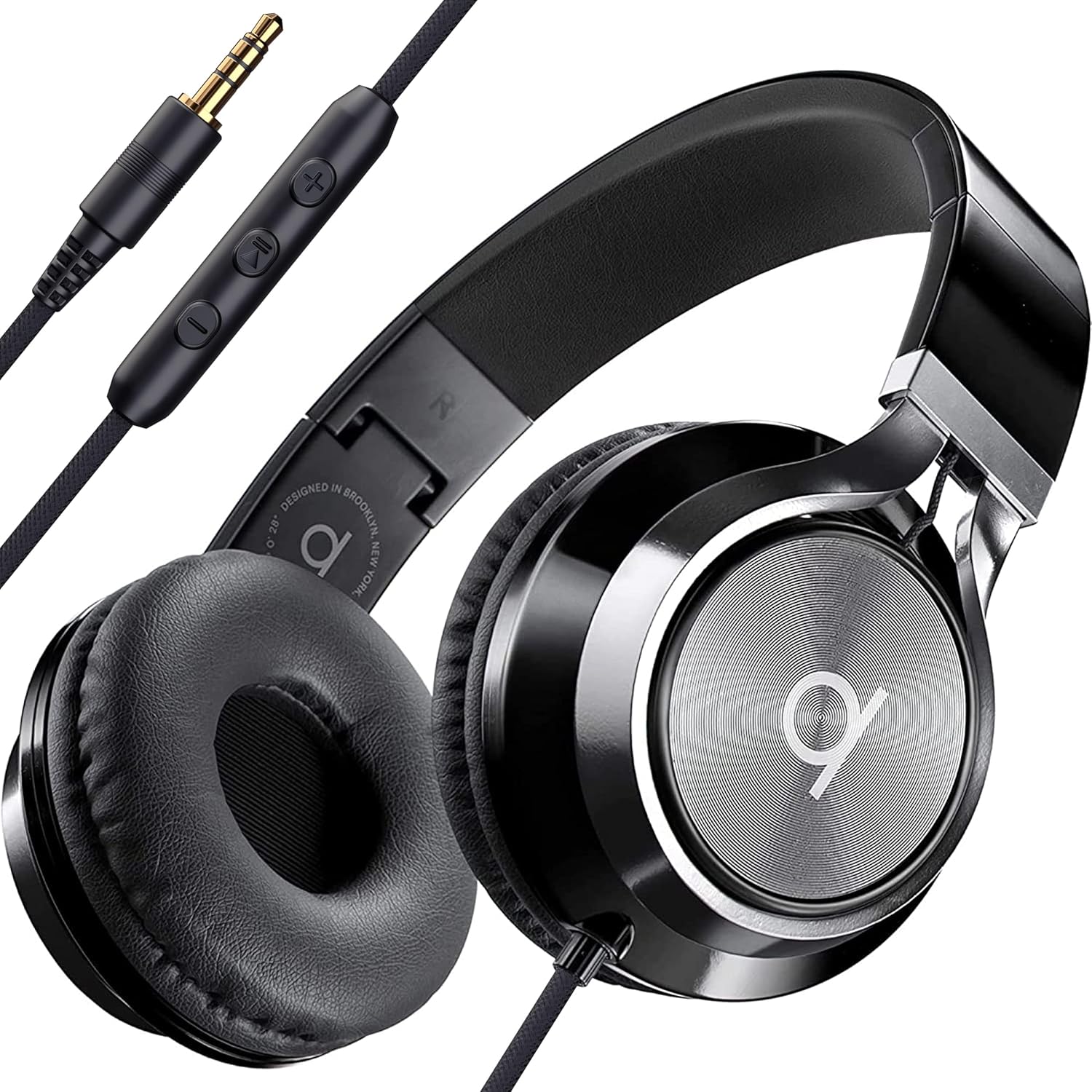 CL750 Wired Headphones with Mic & Volume Control — Noise Isolating On-Ear Headphones for Computer and Laptop Wired, Plug in Corded Headphone over Ear with Wire (Foldable, Aux Jack 3.5Mm)